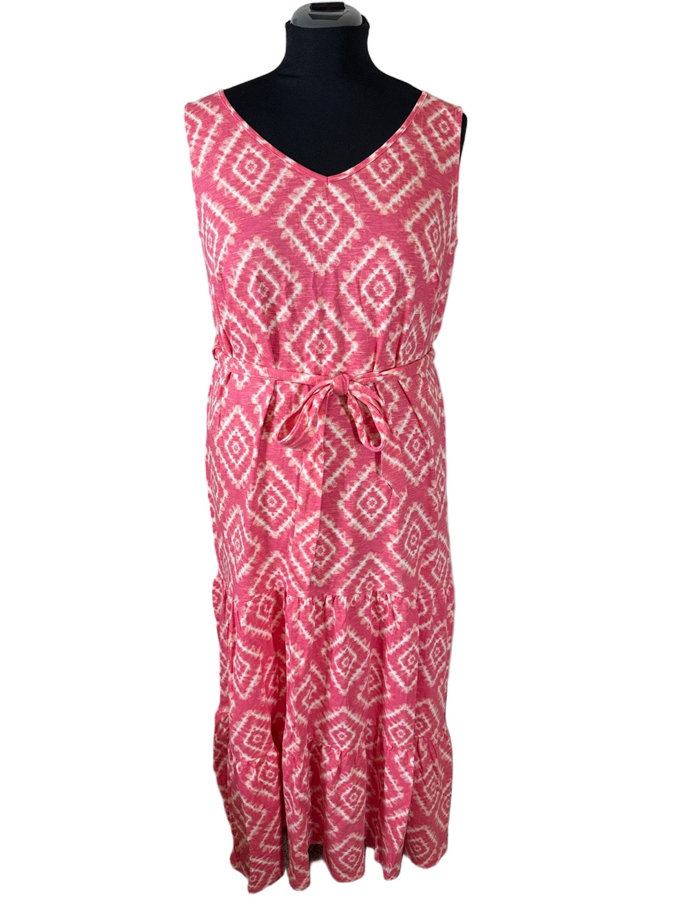 Avenue Pink Ikat-Print Sleeveless Maxi Dress with Waist Tie SKU1517